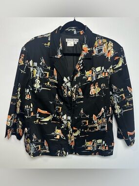 Vintage Nancy Bolen Black City Girls Printed Blazer Size 12